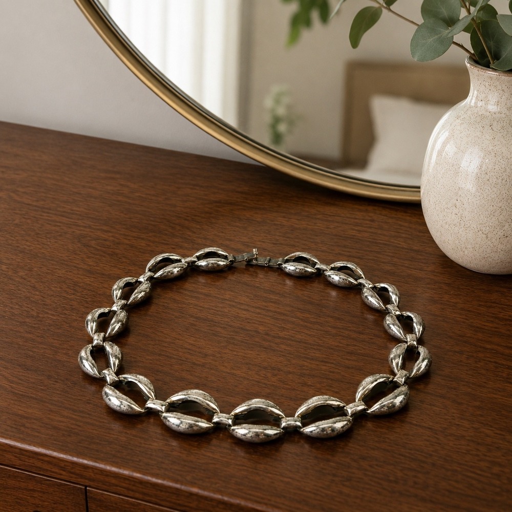 Vintage Danecraft Sterling Silver Modernist Link Necklace 44g Mid Century